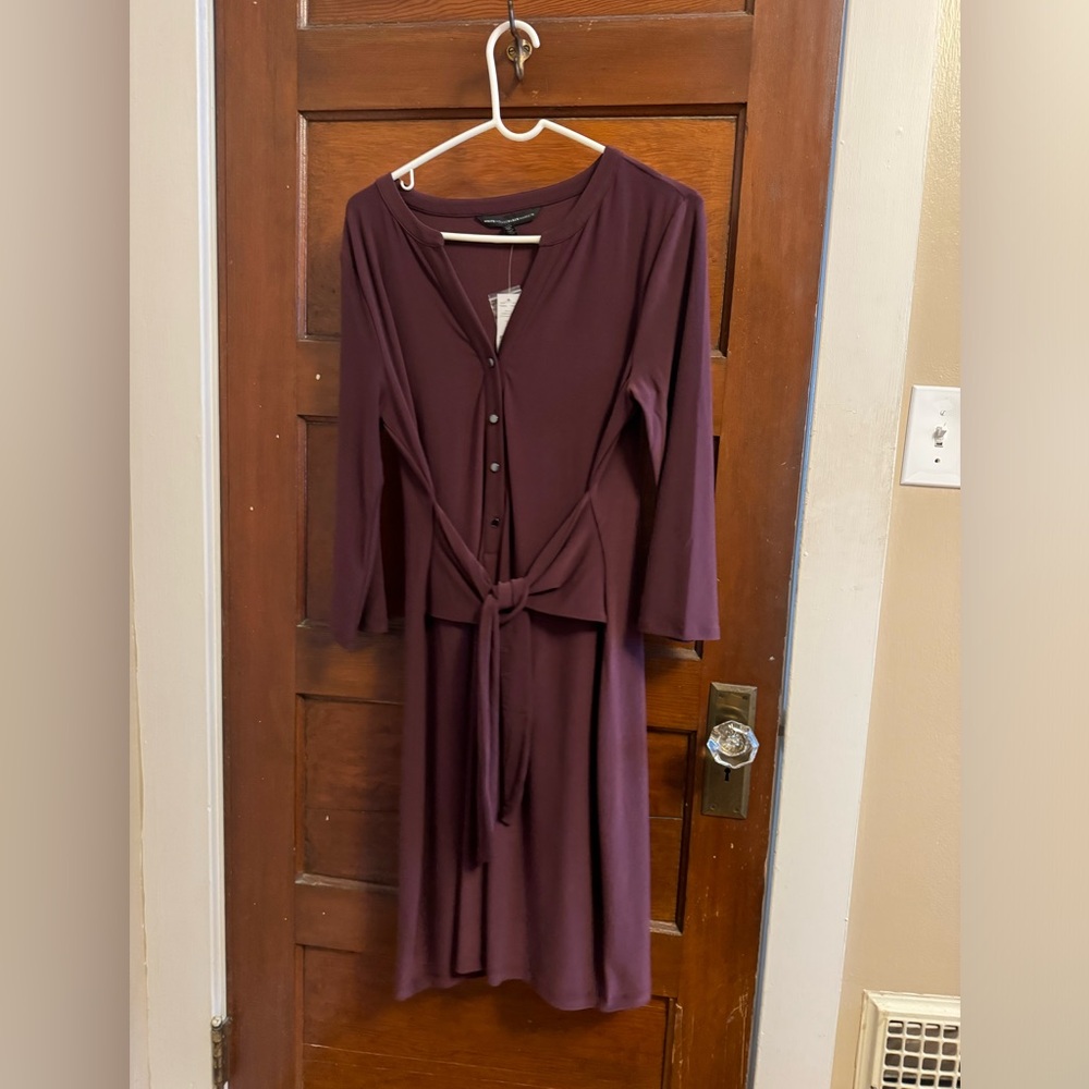 Form-fitting, plum midi dress